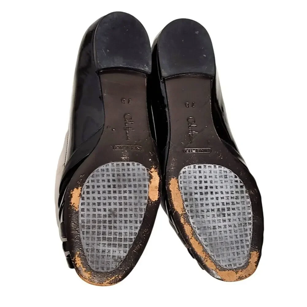 Cole Haan Peep Toe Patent Leather Flats Black Shoes Womens 7B Made in Brazil